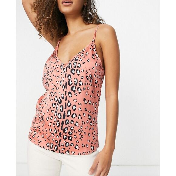 Never Fully Dressed Leopard Print Cami Top Size 10 Coral Pink Adjustable Straps - Picture 1 of 6